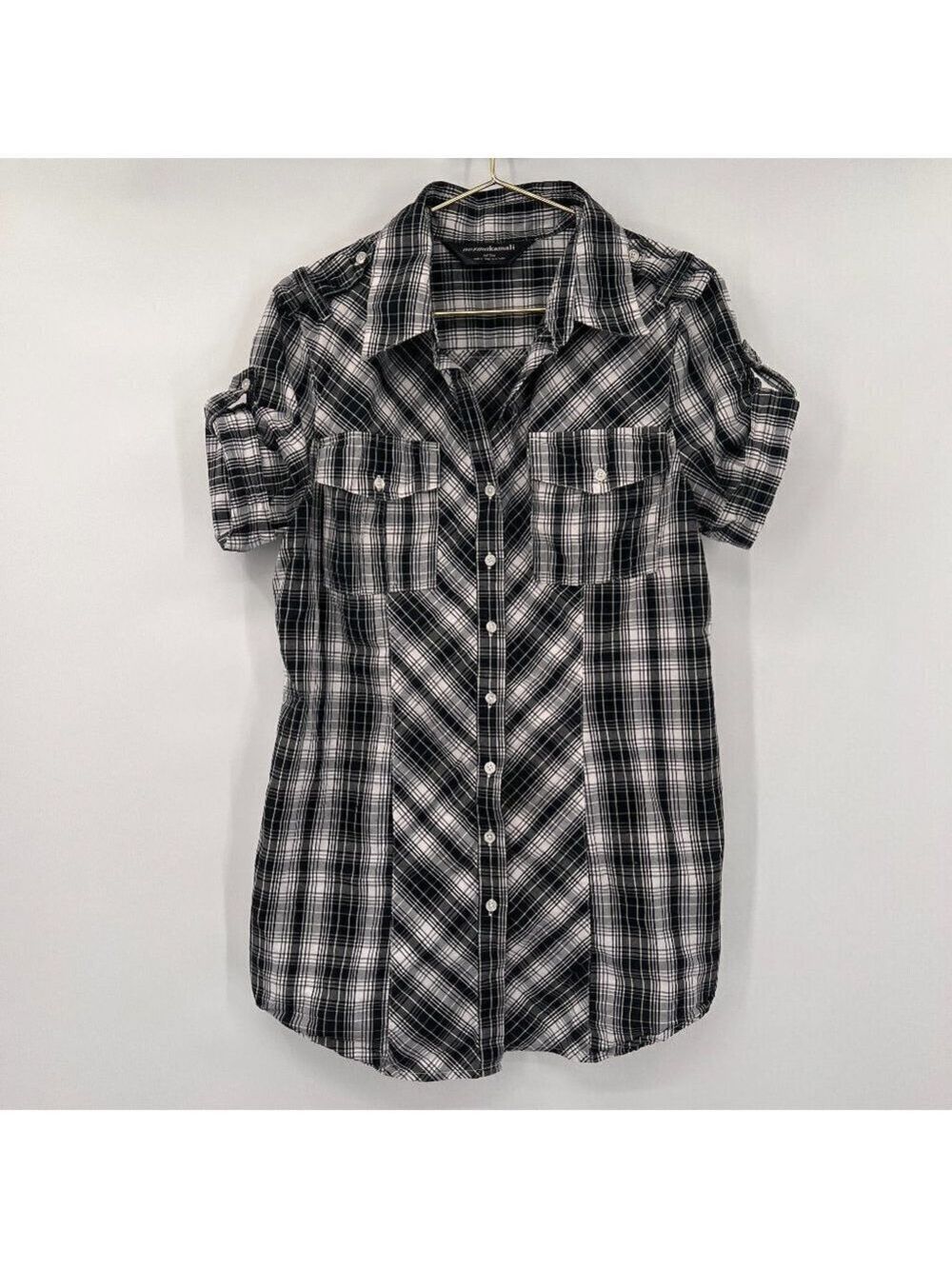 Norma Kamali Plus Plaid Short Sleeve Blouse/Tunic Women's XXL